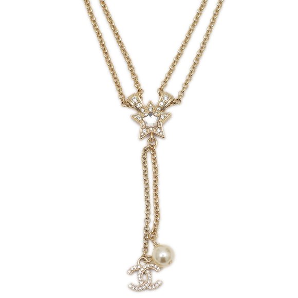 CHANEL Gold Pearl Logo Necklace - Picture 1 of 6